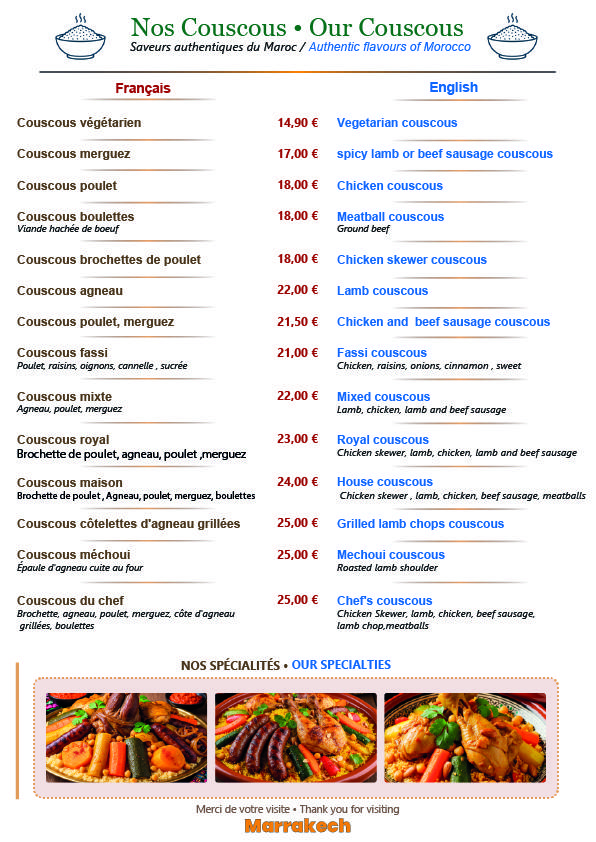 Restaurant Bar Marrakech - Menu Image 1